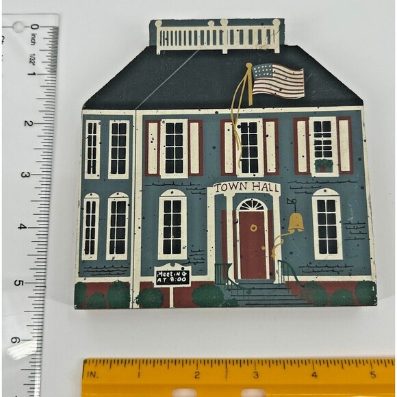 Vintage Wood Block Village Town Hall Building~Shelf/Sill Sitter~Cat's Meow Style - Picture 4 of 4